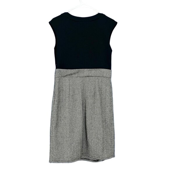 Prairie New York Black  Gray Pleated Wool Herringbone Dress Sleeveless Size LARG - Picture 2 of 7